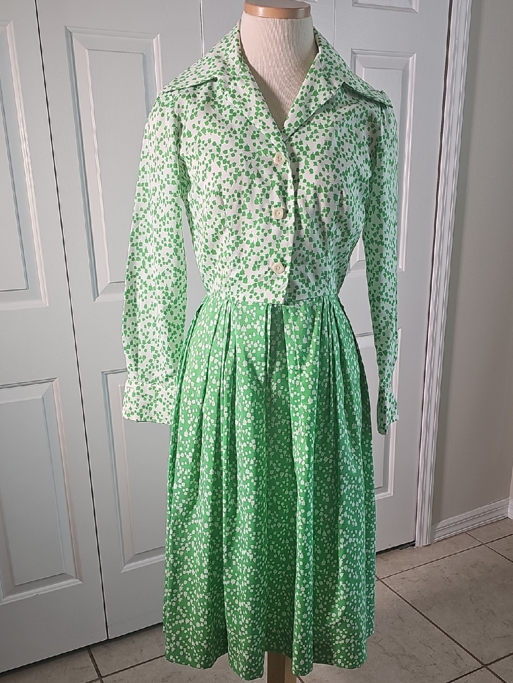 Unbranded Vintage 70s Style Floral Tulip Midi Dress Womens Size S Green White‎
